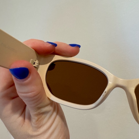 Blue Planet Unisex Cream Retro Brown Lens Taj Polarized Rectangle Sunglasses - Picture 7 of 15